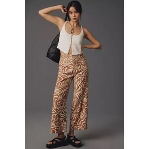 Anthropologie Brown & Cream Wide-Leg Patterned Pants